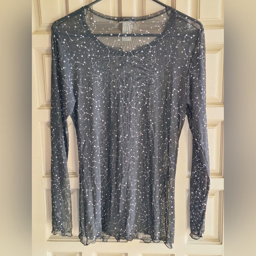 Perfectly Imperfect Sheer Pullover SzXL Blk Long Sleeves Ruffle Hem/Cuffs Layers